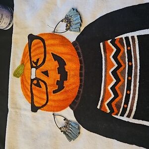 ANTHROPOLOGIE HEMATITE TEAR DROP HOOPS WITH CRYSTAL ACCENT AND GREEN THREAD DECO